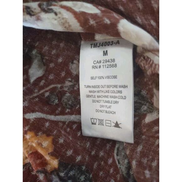 Miss Me floral kimono Medium Bohemian Boho Viscose Bell Sleeve Hippie Fall Brown - Picture 8 of 8